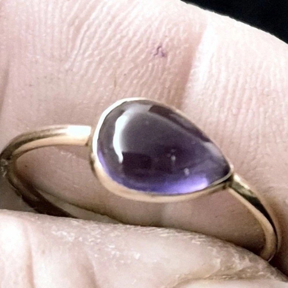 Gold Teardrop Purple Gemstone Ring - Elegant Women's Jewelry